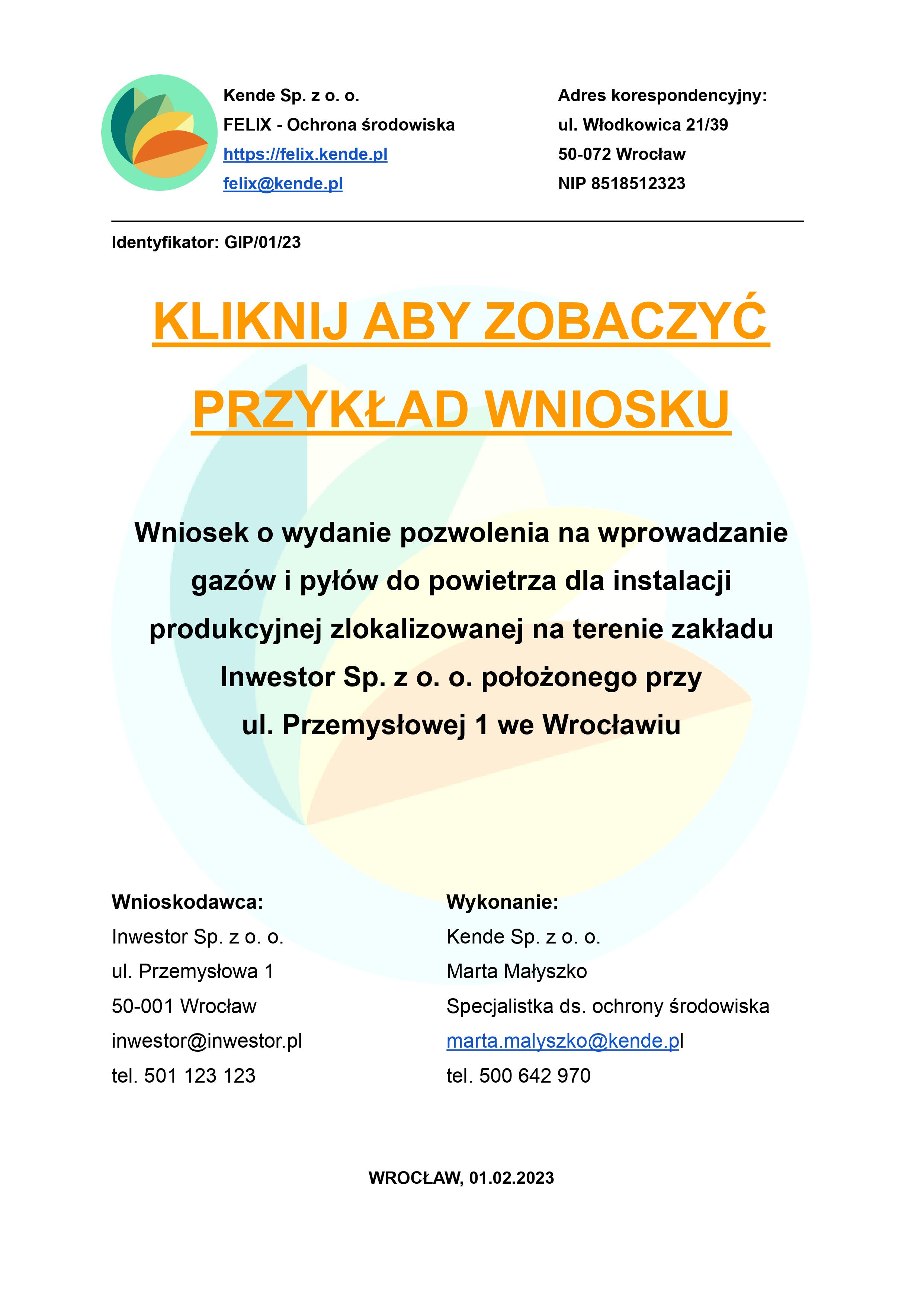 przykład wniosku